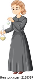 Marie Curie cartoon character on white background illustration