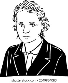 Marie Curie French physicist and chemist Hand drawn line art portrait illustration