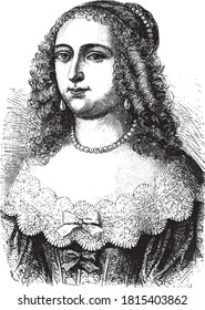 Marie de Rohan The Duchess of Chevreuse, Vintage engraving. From Popular France, 1869.