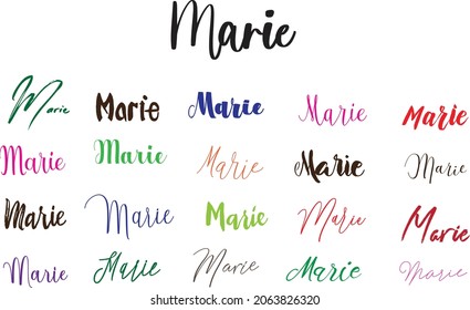 Marie Girl Name in Multi Fonts Typography Text