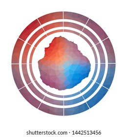 Marie-Galante badge. Bright gradient logo of island in low poly style. Multicolored Marie-Galante rounded sign with map in geometric style for your infographics.