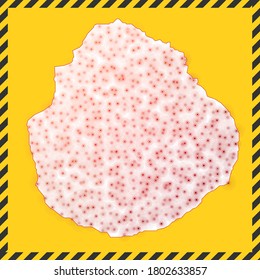 Marie-Galante closed - virus danger sign. Lock down island icon. Black striped border around map with virus spread concept. Vector illustration.
