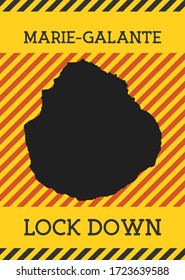 Marie-Galante Lock Down Sign. Yellow island pandemic danger icon. Vector illustration.