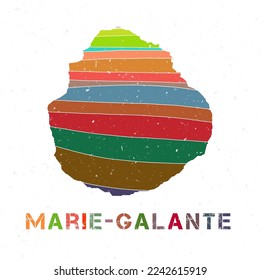 Marie-Galante map design. Shape of the island with beautiful geometric waves and grunge texture. Modern vector illustration.