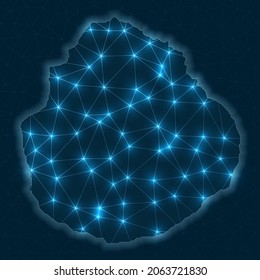 Mapa de red Marie-Galante. Mapa geométrico abstracto de la isla. Conexiones digitales y diseño de telecomunicaciones. Red de Internet brillante. Ilustración vectorial moderna.