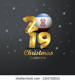 Mari-El Flag 2019 Merry Christmas Typography. New Year Abstract Celebration background