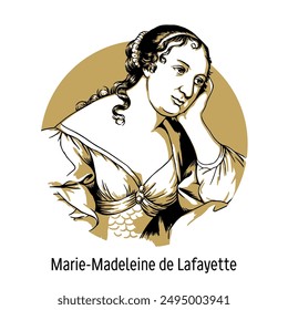 Marie-Madeleine de Lafayette is a French writer. She became a milestone in French fiction. Hand-drawn vector illustration