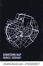 Marienplatz district, Munich vector mapping. Germany city map illustration for poster, print, social media post. Simple and editable layout of downtown area plan