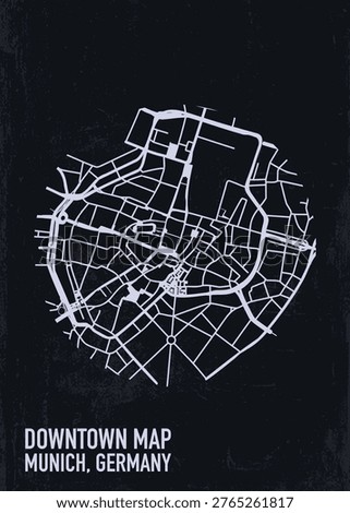 Marienplatz district, Munich vector mapping. Germany city map illustration for poster, print, social media post. Simple and editable layout of downtown area plan