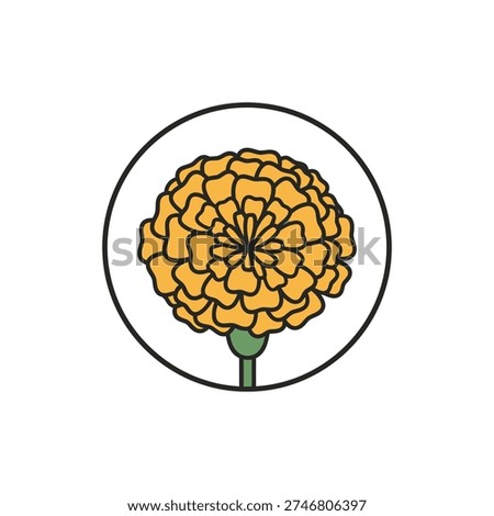 Marigold Bloom with Neat Circular Outline Flat Vector