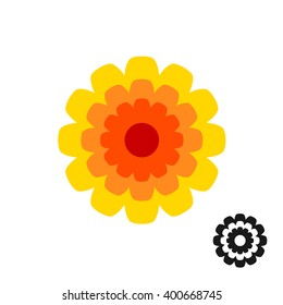 Marigold calendula flower top view logo. Black version included.