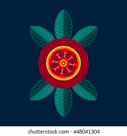 Marigold flower. Calendula officials. Vector abstract plant isolated flat icon, logo, badge, design elements. Mexican, Indian, french motifs. Botanical illustration.
