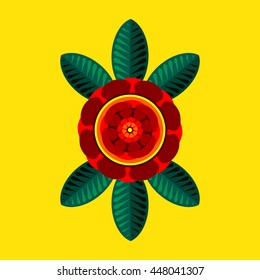 Marigold flower. Calendula officials. Vector abstract plant isolated flat icon, logo, badge, design elements. Mexican, Indian, french motifs. Botanical illustration.
