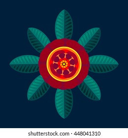 Marigold flower. Calendula officials. Vector abstract plant isolated flat icon, logo, badge, design elements. Mexican, Indian, french motifs. Botanical illustration.