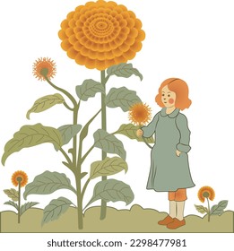 Marigold flower and a cute baby girl 
artwork 
