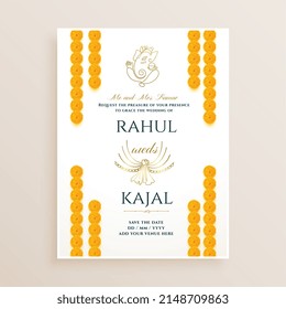 marigold flower decorative indian wedding card design