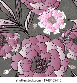 Marigold flower. Garden and meadow marigold plant. Seamless vector pattern with flowers. Hand drawing.