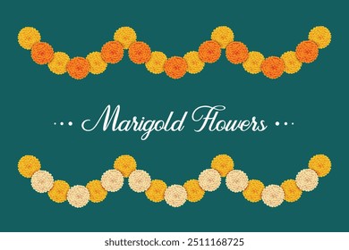 Marigold Flower Garland Hanging On Auspicious Traditional Hindu Festival. Vector Illustration for Festive Elements