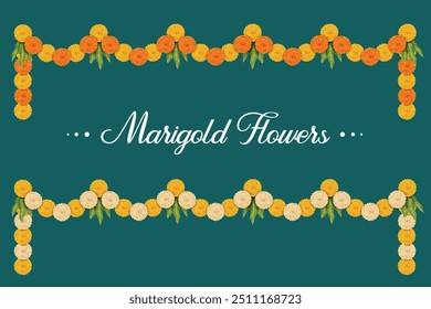 Marigold Flower Garland And Mango Leaves Hanging On Auspicious Traditional Hindu Festival. Vector Illustration for Festive Elements