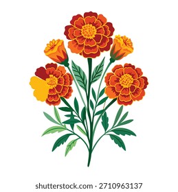 Ringelblume mit grünen Blättern Vektor Einzelbild. Aquarell Vektor aus Ringelblume Blume weißen Hintergrund.