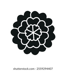 Marigold flower icon features a vibrant and cheerful design, perfect for garden-themed projects, festival branding, or floral patterns