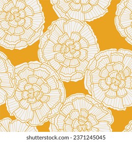 Marigold flower line detail seamless pattern. Suitable for backgrounds, wallpapers, fabrics, textiles, wrapping papers, printed materials, and many more.