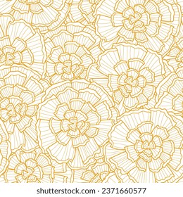 Marigold flower line detail seamless pattern. Suitable for backgrounds, wallpapers, fabrics, textiles, wrapping papers, printed materials, and many more.