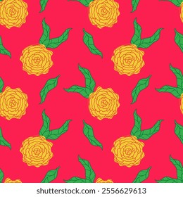  marigold flower Pattern seamless on red background 