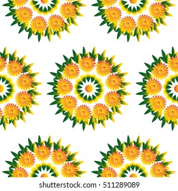 Marigold flower seamless pattern on white background.