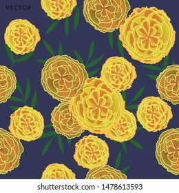 Marigold flower Seamless Pattern, Vector illustration design element