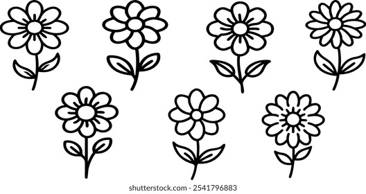 Marigold Flower set vector silhouette for illustration.