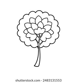 Marigold flower tree vector line art illustration icon logo