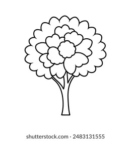 Marigold flower tree vector line art illustration icon logo