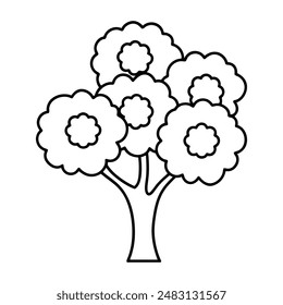 Marigold flower tree vector line art illustration icon logo