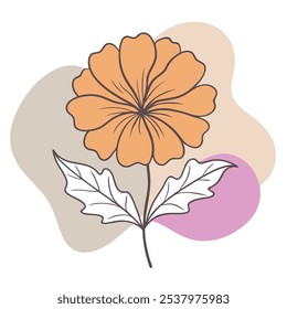 Marigold flower vector illustration, Margold with leafs, Marigold line art, Marigold silhouette, Marigold color blobs