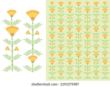 Marigold flower vector pattern, floral colorful vector background, marigold flower decoration