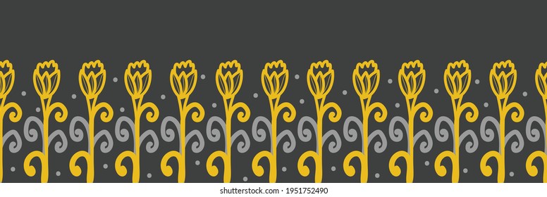 Marigold flowers frame border seamless pattern. Beautiful flowers retro background and borders. Elegant fabric on a light background. The surface pattern design.
