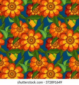 marigold flowers with leaves pattern on a dark background