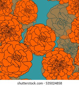 Marigold flowers . Modern Nature flowers seamless pattern background . Vector , layer effect .Background for textile decor and design. botanical wallpaper.