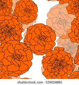 Marigold flowers . Modern Nature flowers seamless pattern background . Vector , layer effect .Background for textile decor and design. botanical wallpaper.