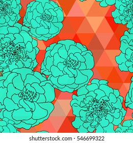 Marigold flowers . Modern Nature flowers seamless pattern background , layer effect .Background for textile decor and design. botanical wallpaper.