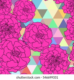 Marigold flowers . Modern Nature flowers seamless pattern background , layer effect .Background for textile decor and design. botanical wallpaper.