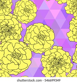 Marigold flowers . Modern Nature flowers seamless pattern background , layer effect .Background for textile decor and design. botanical wallpaper.