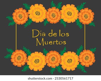 Marigold flowers on day of dead, vector banner. Dia de Los Muertos holiday fiesta background with floral ornament for greeting card