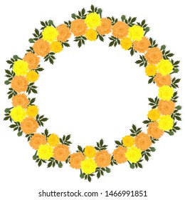 Marigold flowers wreath Isolated on a white background. Vector graphics.