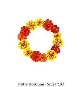 Marigold flowers wreath isolated on white background