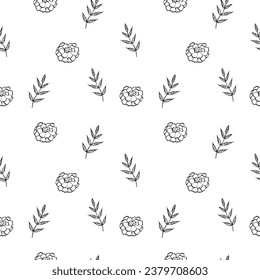 marigold pattern; seamless pattern of flowers and plants; vector print for fabric; paper; wallpaper; botanical; wallpaper; texture; blossom; wrapping; spring; print; fabric; art; vintage; botany; flor