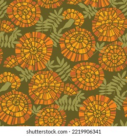 Ringelblume nahtloses Muster. Orangenblumen im Herbst. Nahtlose Muster für Oberflächendesign, Verpackung, Gewebe, Textilien, Druck, Verpackung.