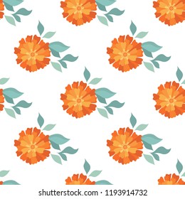 Marigold. Seamless Pattern.Background of Mexican holiday "Day of the Dead". The illustration with traditional marigold flowers on the white background.