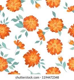 Marigold. Seamless Pattern.Background of Mexican holiday "Day of the Dead". The illustration with traditional marigold flowers on the white background.